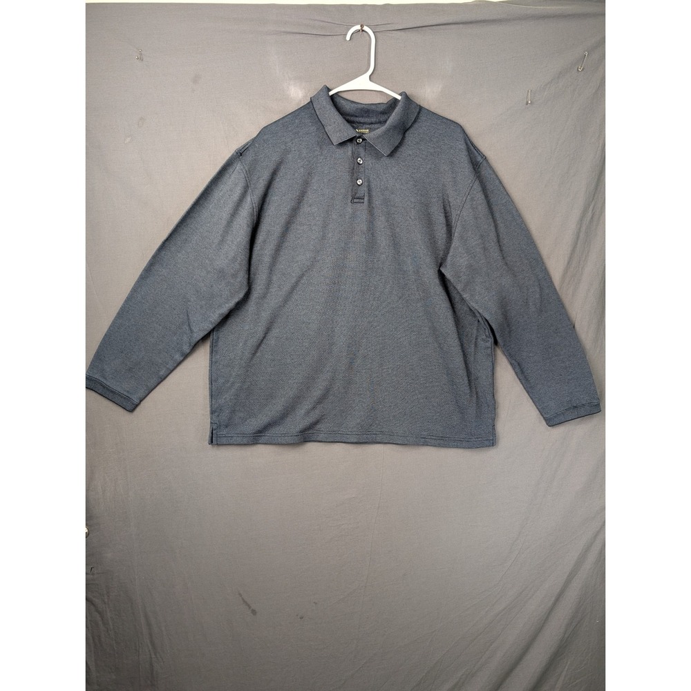 Haggar Mens Long Sleeve Polo Shirt XL Blue Textured Pullover